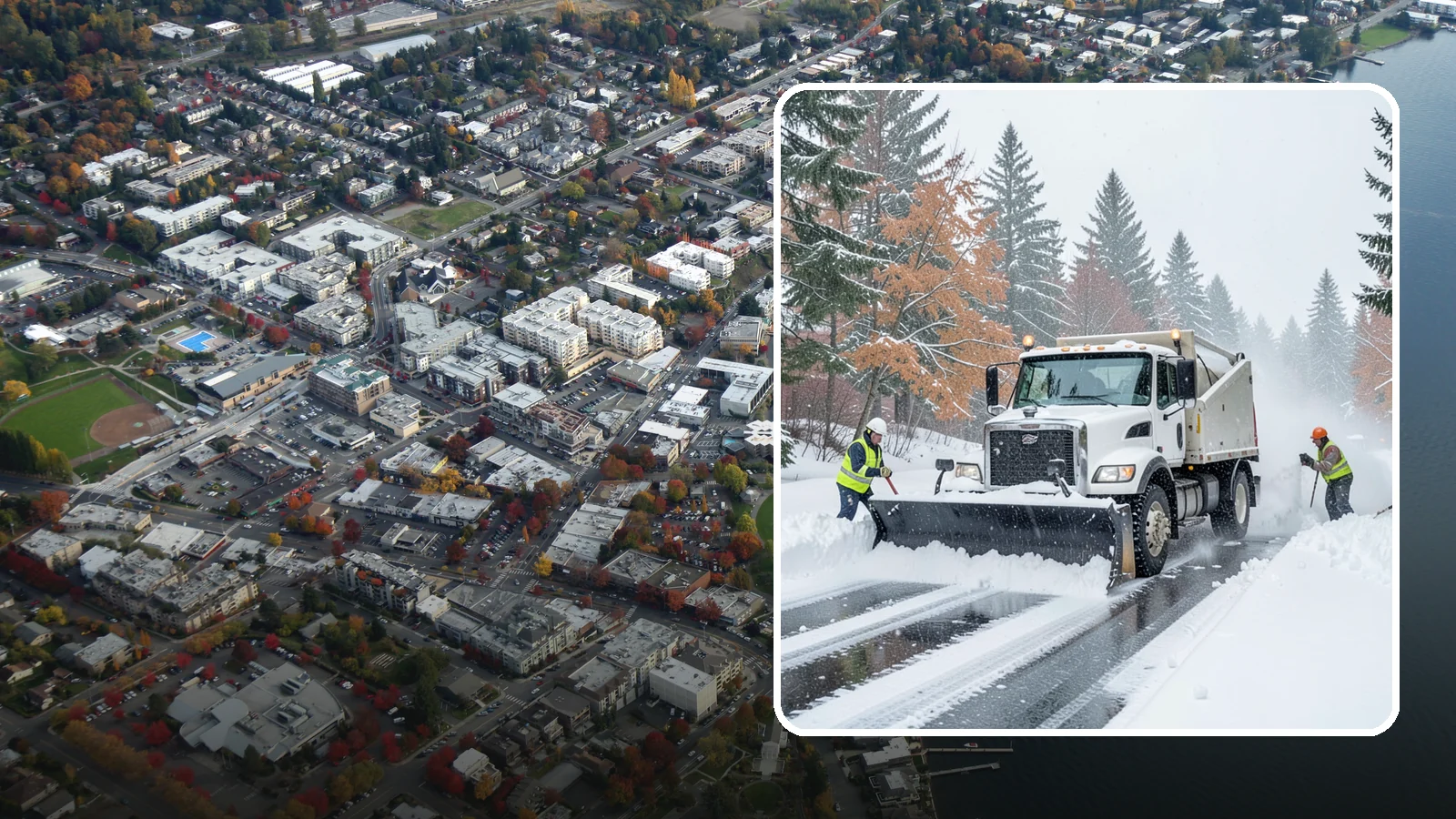 Heavy Snowfall Removal in Kirkland, King County, WA - When a heavy, wet Cascade snowfall piles up fast, our equipment handles the load your shovel cannot.