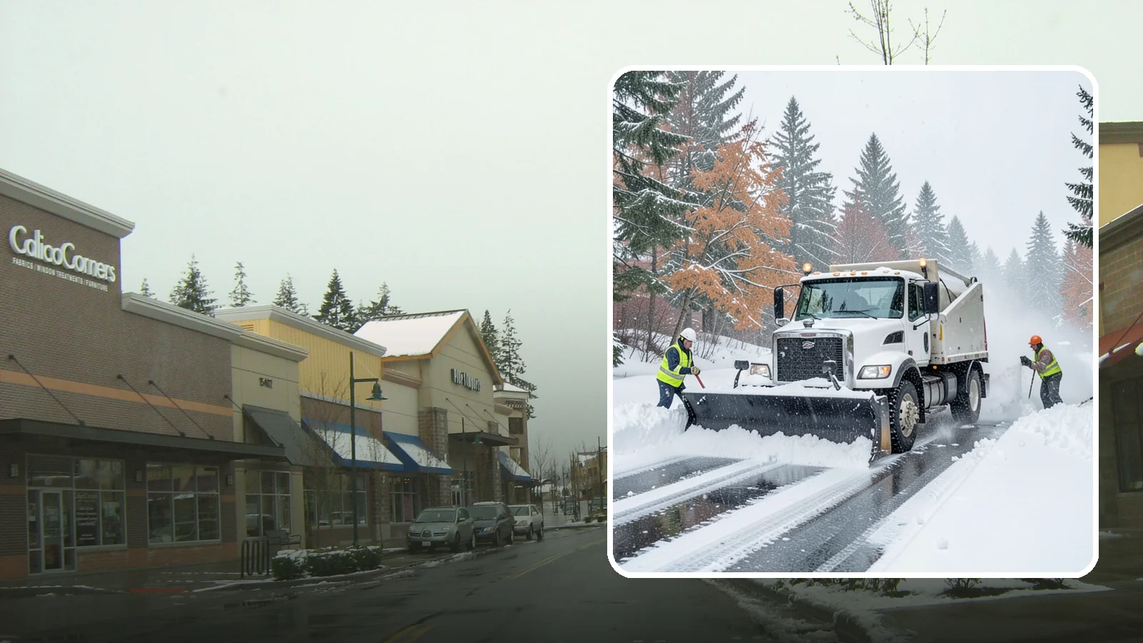 Heavy Snowfall Removal in Mill Creek, Snohomish County, WA - When a heavy, wet Cascade snowfall piles up fast, our equipment handles the load your shovel cannot.