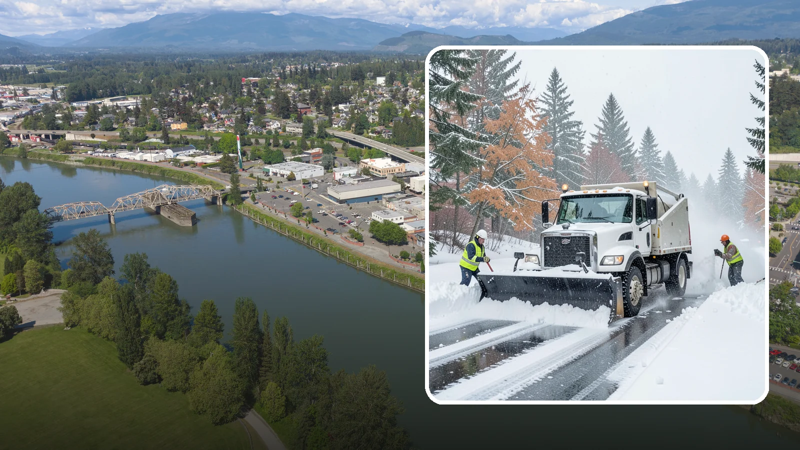 Heavy Snowfall Removal in Mount Vernon, Skagit County, WA - When a heavy, wet Cascade snowfall piles up fast, our equipment handles the load your shovel cannot.