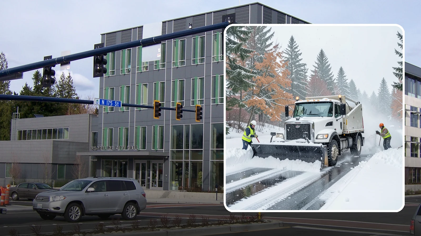 Heavy Snowfall Removal in Shoreline, King County, WA - When a heavy, wet Cascade snowfall piles up fast, our equipment handles the load your shovel cannot.