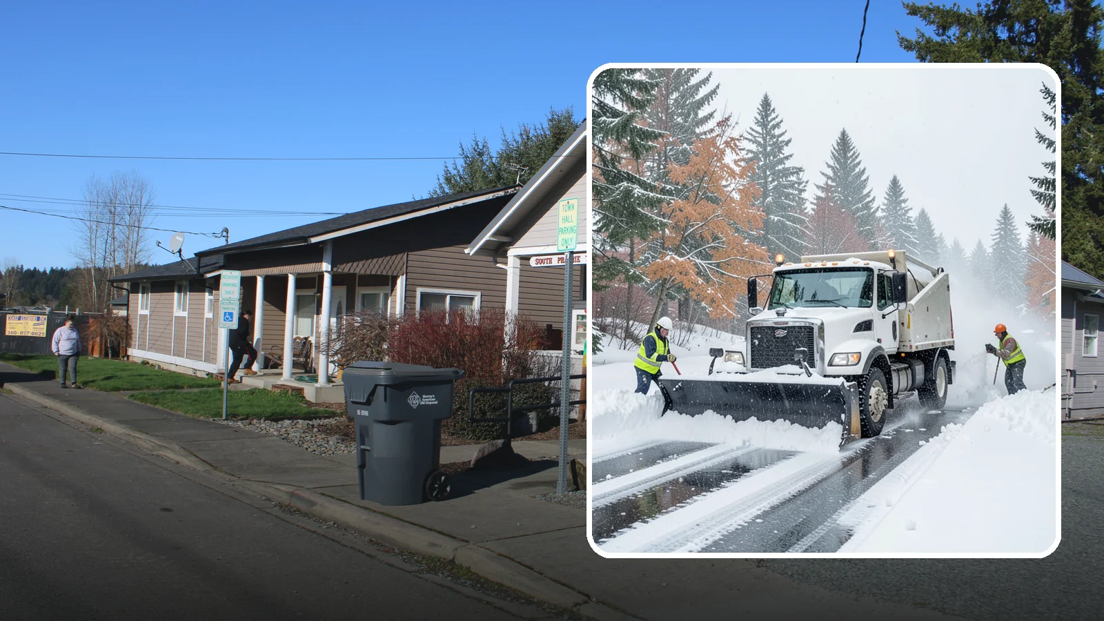 Heavy Snowfall Removal in South Prairie, Pierce County, WA - When a heavy, wet Cascade snowfall piles up fast, our equipment handles the load your shovel cannot.