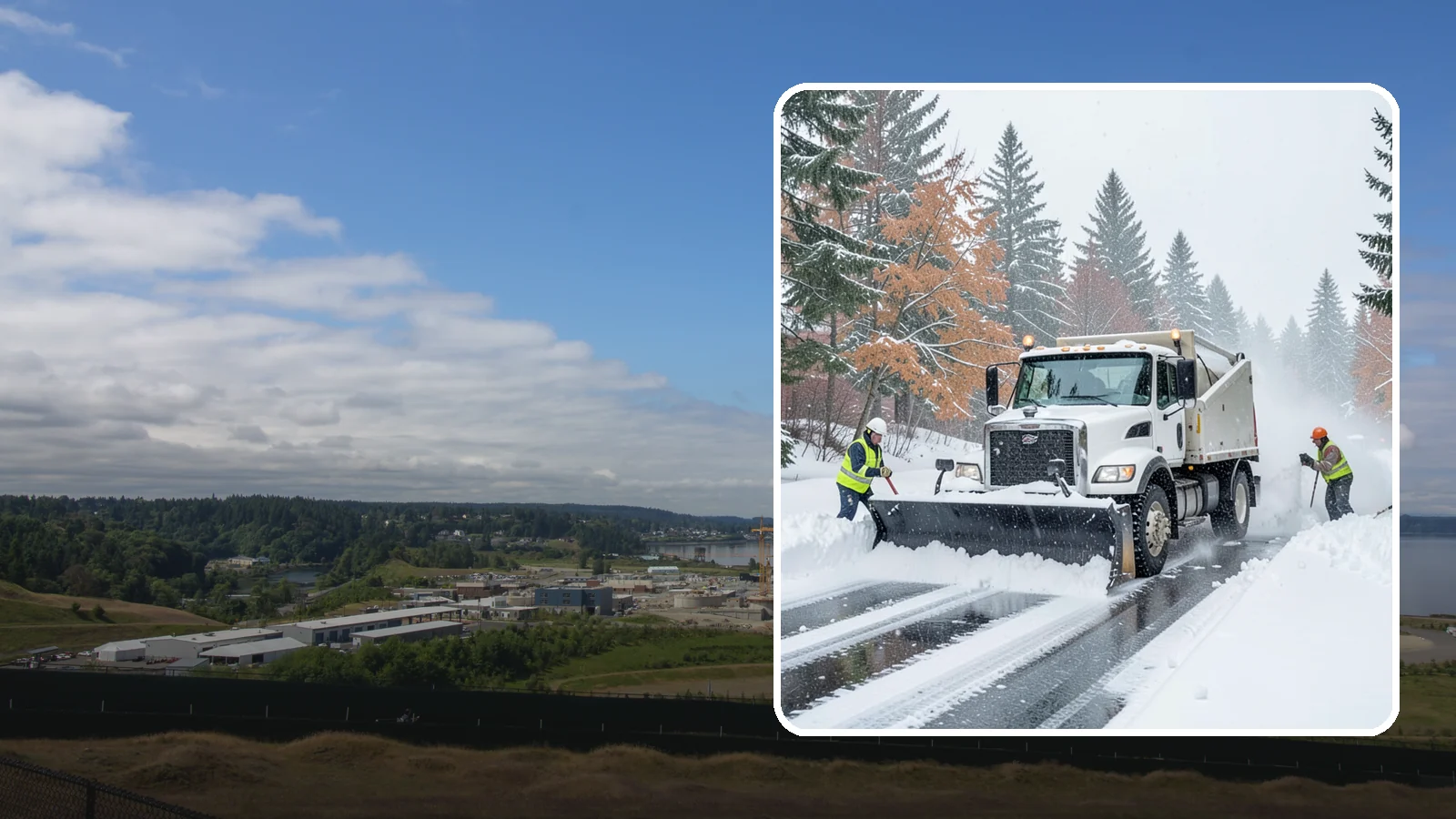Heavy Snowfall Removal in University Place, Pierce County, WA - When a heavy, wet Cascade snowfall piles up fast, our equipment handles the load your shovel cannot.