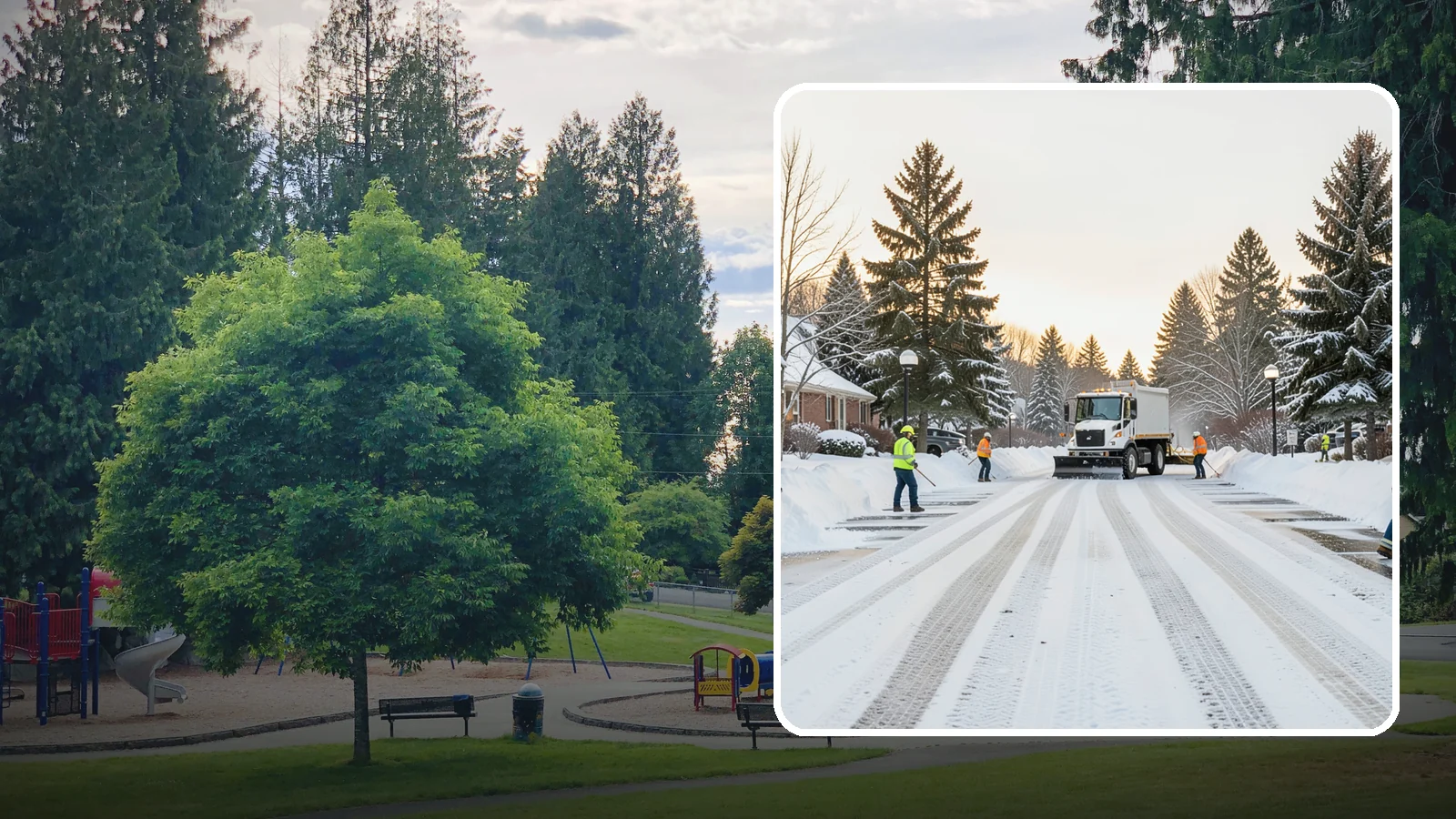HOA Parking Lot Snow Removal in Bonney Lake, Pierce County, WA - We service shared HOA community lots on a documented contract that protects the board from Western Washington winter liability.