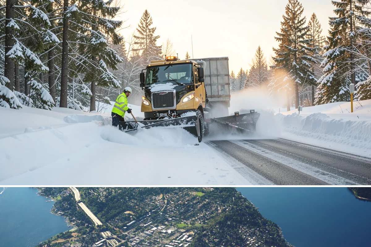 HOA Sidewalk Clearing in Mercer Island, King County, WA - HOA sidewalk clearing runs after each snowfall through the winter season.