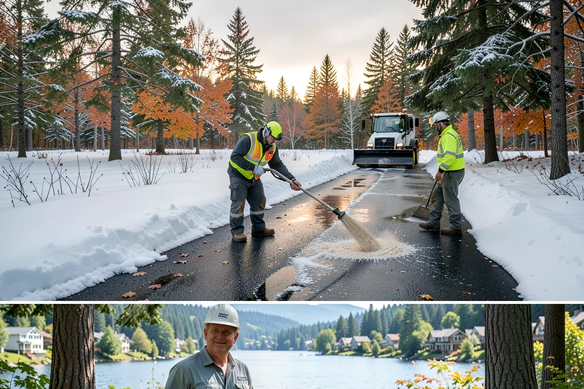 HOA Sidewalk Clearing in Milton, King County, WA - HOA sidewalk clearing runs after each snowfall through the winter season.