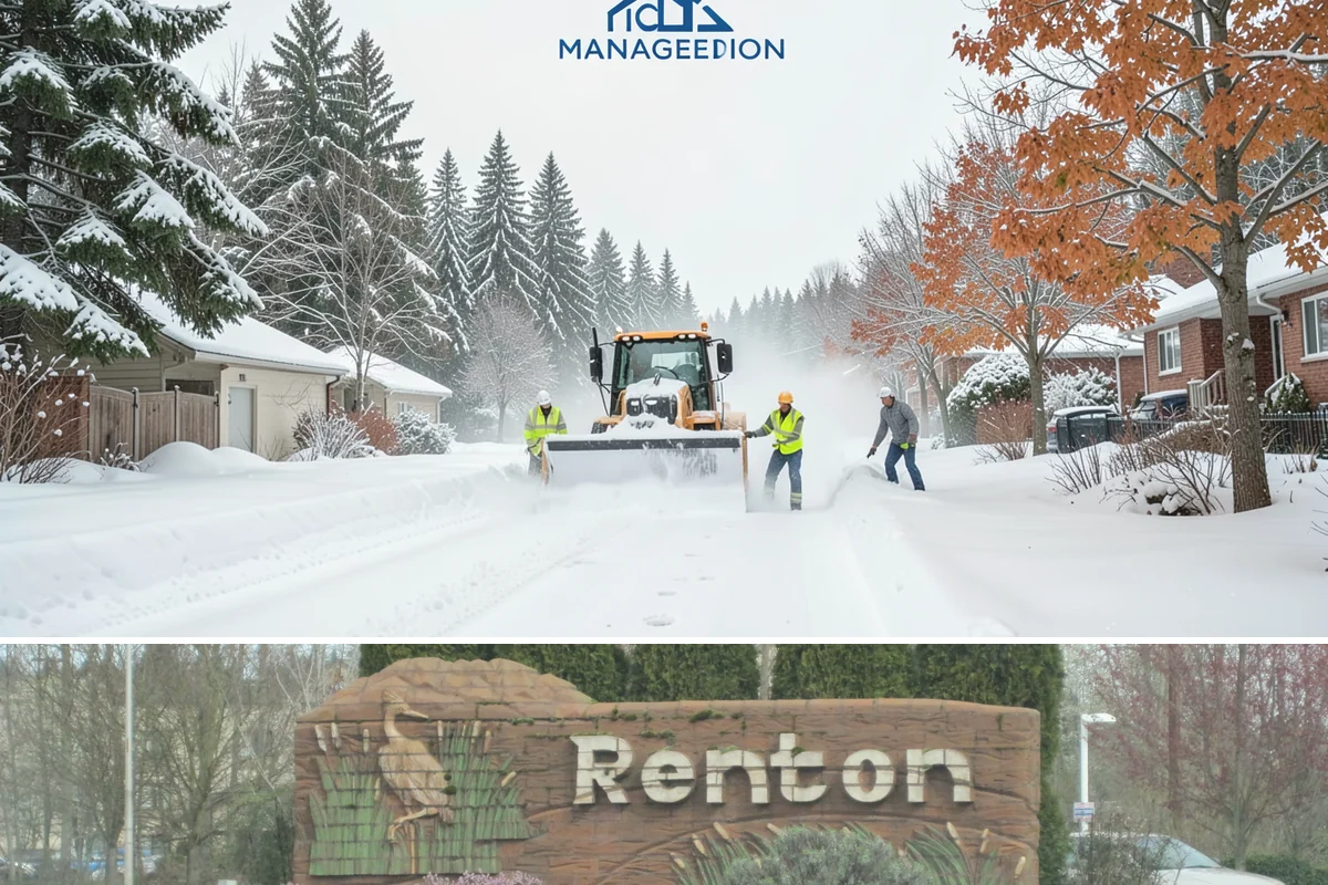 HOA Sidewalk Clearing in Renton, King County, WA - HOA sidewalk clearing runs after each snowfall through the winter season.