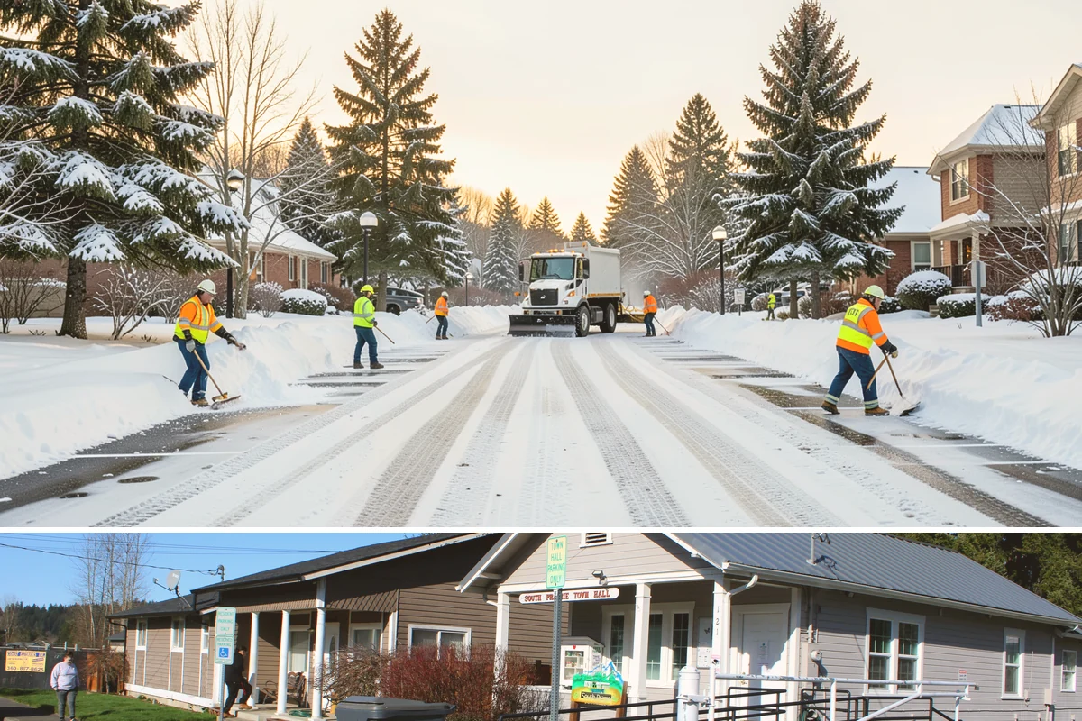 HOA Sidewalk Clearing in South Prairie, Pierce County, WA - HOA sidewalk clearing runs after each snowfall through the winter season.