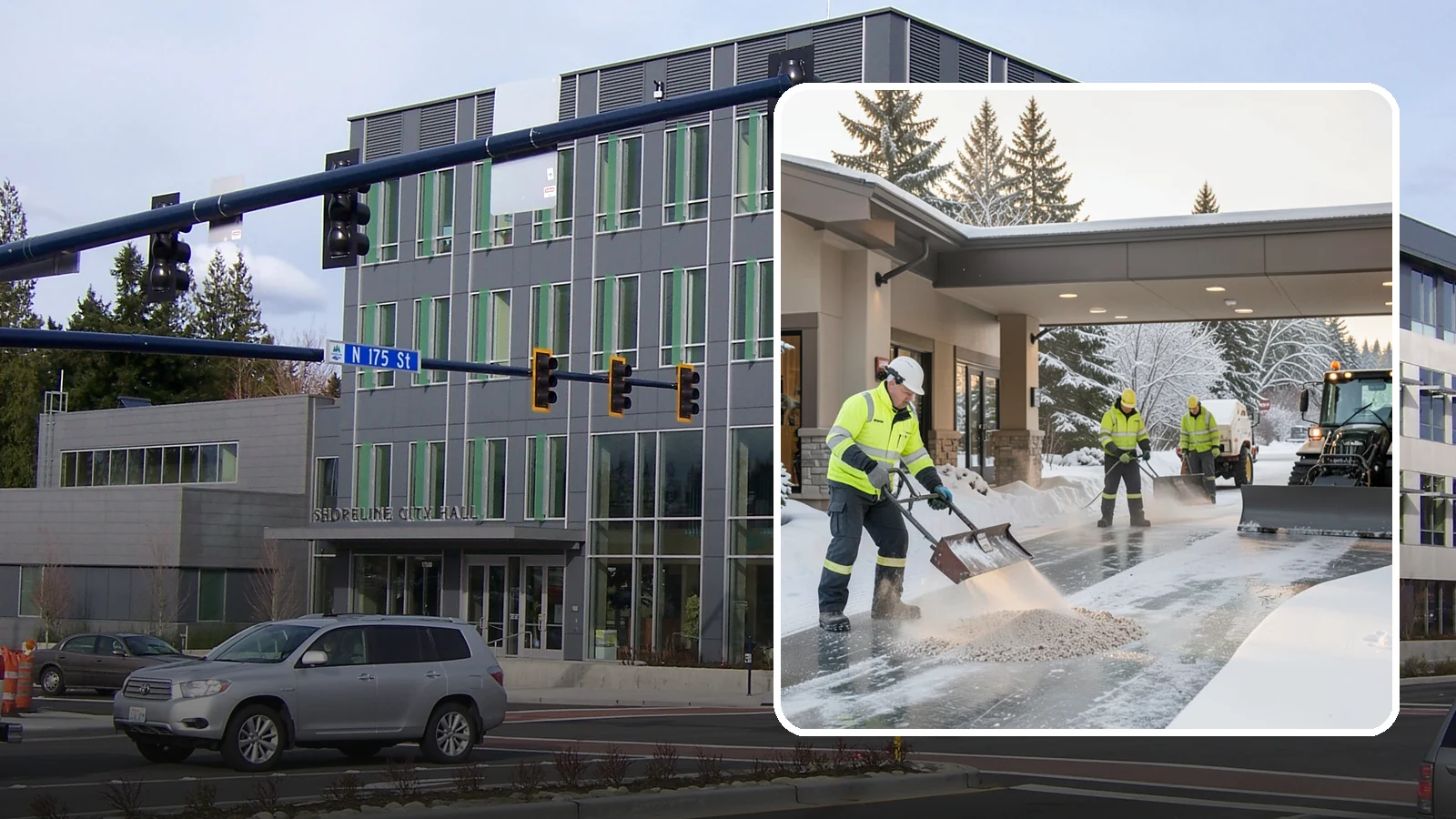 Hotel Deicing in Shoreline, King County, WA - Deicing for hotels that keeps porte-cocheres, guest entrances, and walkways pristine so arriving travelers step onto safe, dry...