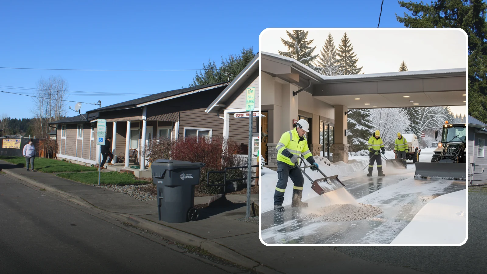 Hotel Deicing in South Prairie, Pierce County, WA - Deicing for hotels that keeps porte-cocheres, guest entrances, and walkways pristine so arriving travelers step onto safe, dry...