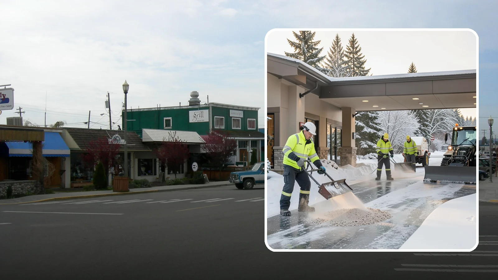 Hotel Deicing in Stanwood, Snohomish County, WA - Deicing for hotels that keeps porte-cocheres, guest entrances, and walkways pristine so arriving travelers step onto safe, dry...
