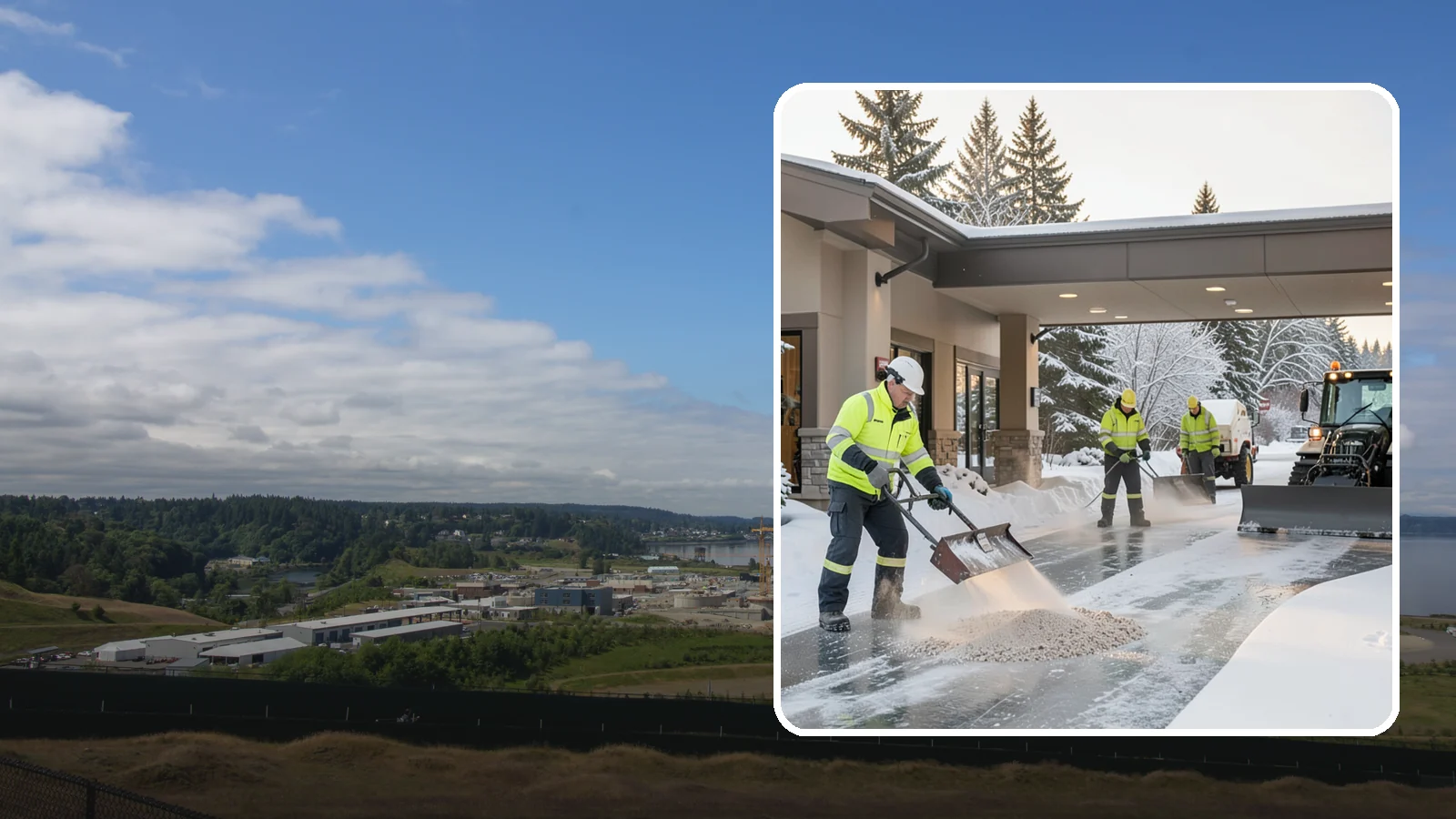 Hotel Deicing in University Place, Pierce County, WA - Deicing for hotels that keeps porte-cocheres, guest entrances, and walkways pristine so arriving travelers step onto safe, dry...