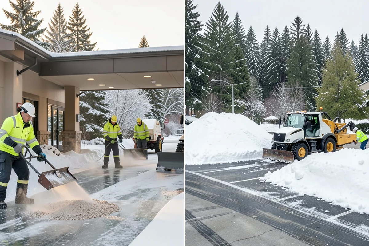 Hotel Sidewalk Clearing in Arlington, Snohomish County, WA - Clear the arrival canopy and check-in walk as top priority