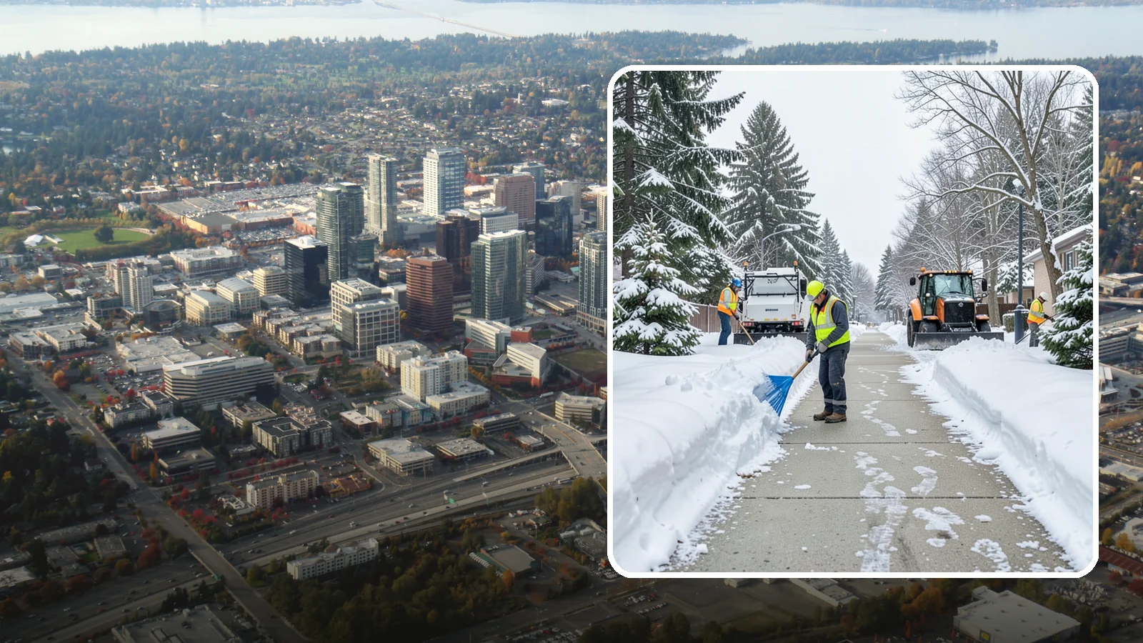 Hotel Sidewalk Clearing in Bellevue, King County, WA - Guest-entrance sidewalk clearing for Western Washington hotels, keeping arrival walks, luggage paths, and side entries clear...