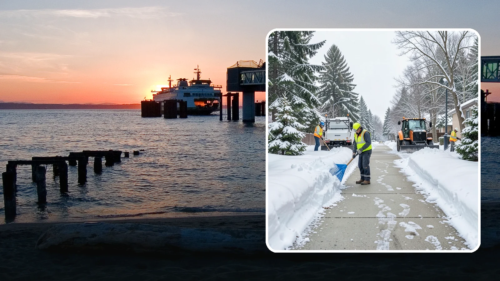 Hotel Sidewalk Clearing in Edmonds, Snohomish County, WA - Guest-entrance sidewalk clearing for Western Washington hotels, keeping arrival walks, luggage paths, and side entries clear...