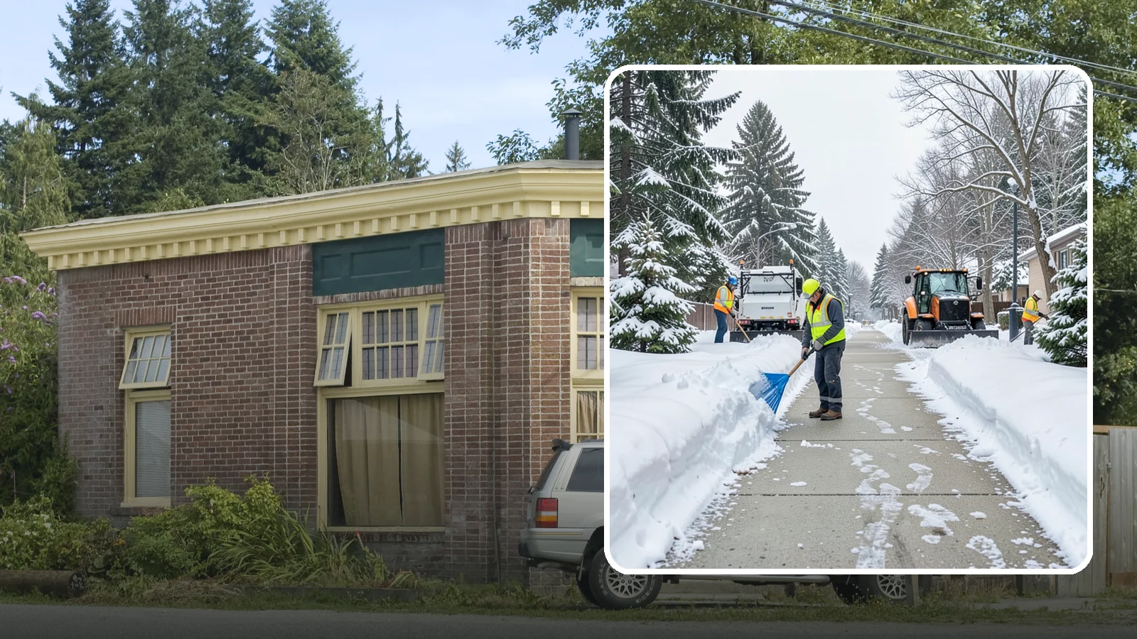 Hotel Sidewalk Clearing in Hamilton, Skagit County, WA - Guest-entrance sidewalk clearing for Western Washington hotels, keeping arrival walks, luggage paths, and side entries clear...