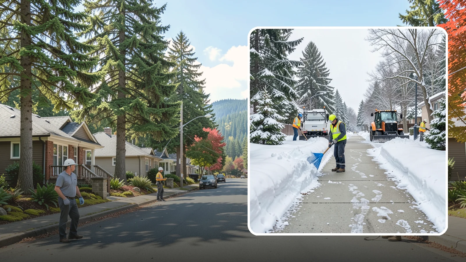 Hotel Sidewalk Clearing in Hunts Point, King County, WA - Guest-entrance sidewalk clearing for Western Washington hotels, keeping arrival walks, luggage paths, and side entries clear...