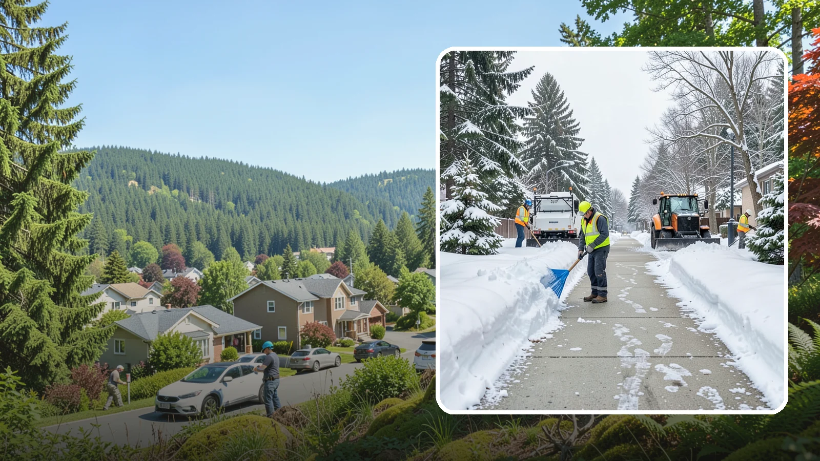 Hotel Sidewalk Clearing in Index, Snohomish County, WA - Guest-entrance sidewalk clearing for Western Washington hotels, keeping arrival walks, luggage paths, and side entries clear...