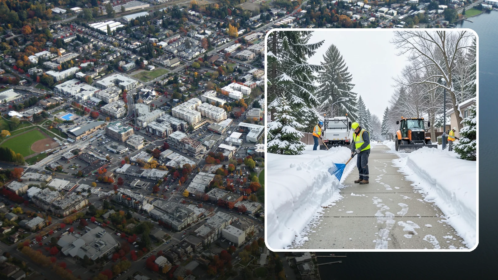 Hotel Sidewalk Clearing in Kirkland, King County, WA - Guest-entrance sidewalk clearing for Western Washington hotels, keeping arrival walks, luggage paths, and side entries clear...