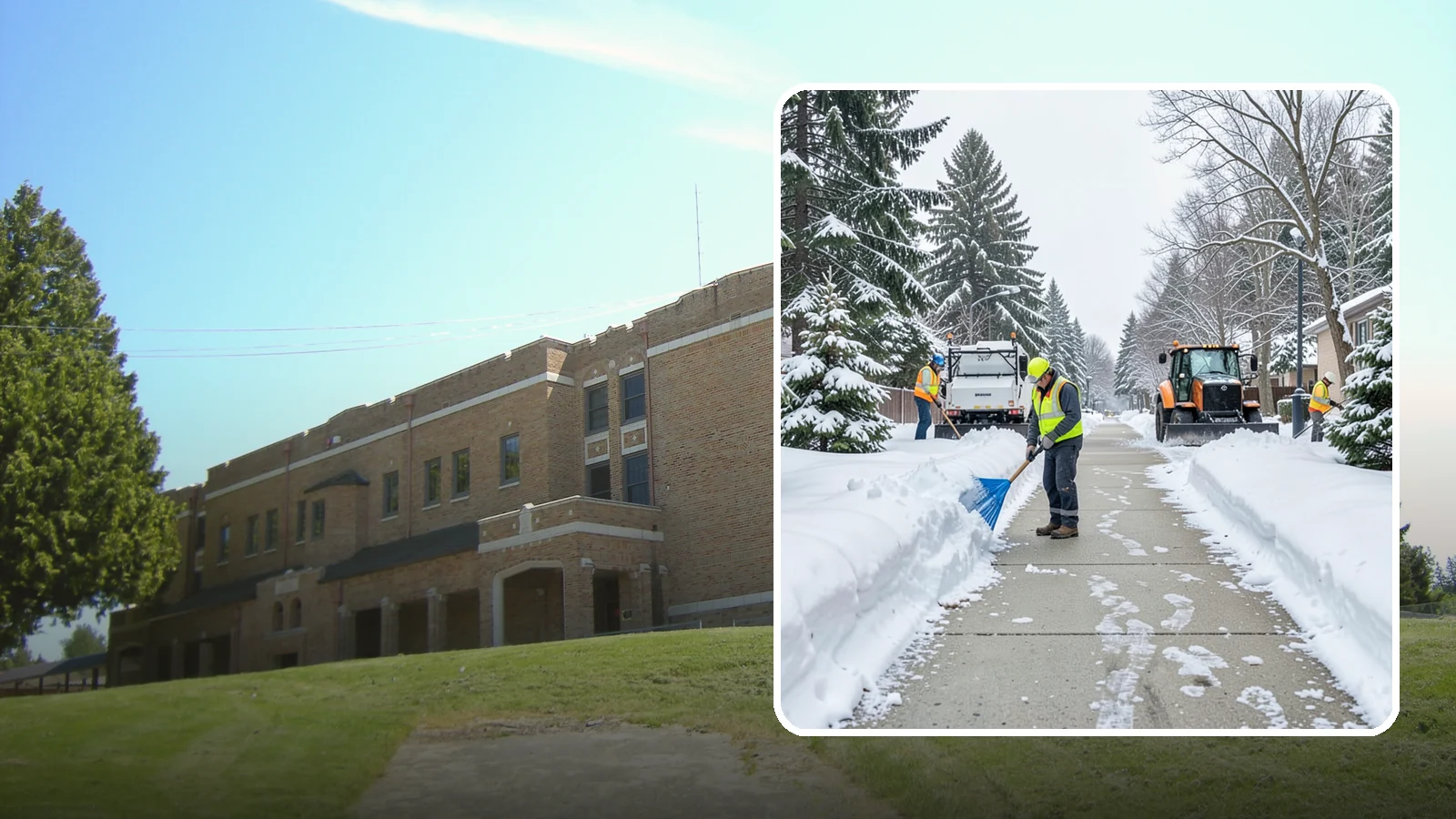 Hotel Sidewalk Clearing in Maple Valley, King County, WA - Guest-entrance sidewalk clearing for Western Washington hotels, keeping arrival walks, luggage paths, and side entries clear...