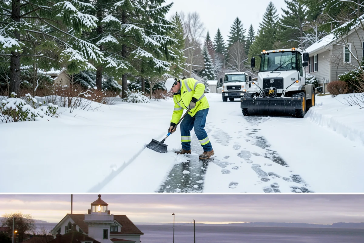 Hotel Sidewalk Clearing in Mukilteo, Snohomish County, WA - Hotel demand is steady from December through February, with overnight freezing drizzle posing the greatest risk to late-arriving...
