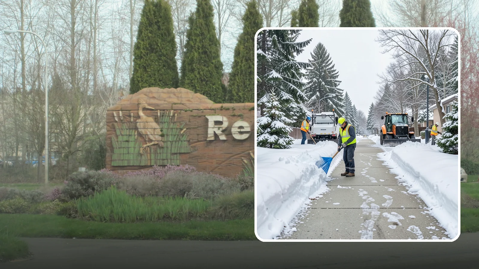 Hotel Sidewalk Clearing in Renton, King County, WA - Guest-entrance sidewalk clearing for Western Washington hotels, keeping arrival walks, luggage paths, and side entries clear...