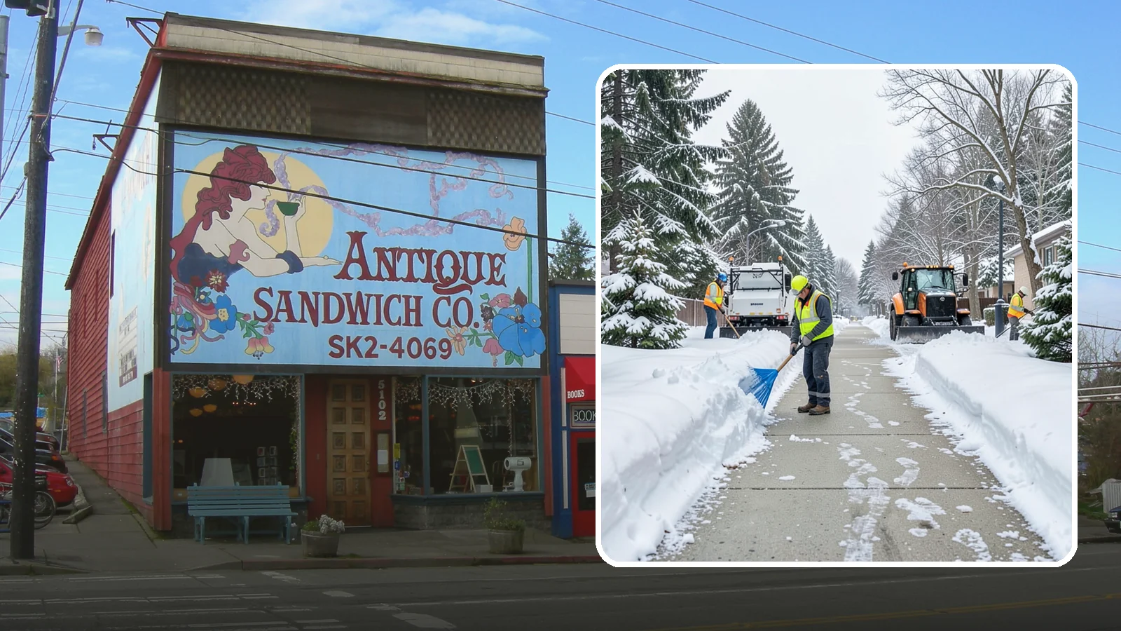 Hotel Sidewalk Clearing in Ruston, Pierce County, WA - Guest-entrance sidewalk clearing for Western Washington hotels, keeping arrival walks, luggage paths, and side entries clear...