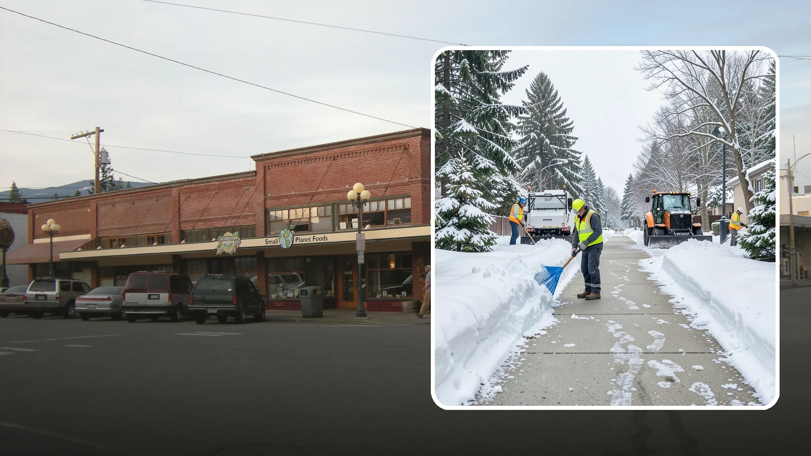 Hotel Sidewalk Clearing in Sedro-Woolley, Skagit County, WA - Guest-entrance sidewalk clearing for Western Washington hotels, keeping arrival walks, luggage paths, and side entries clear...