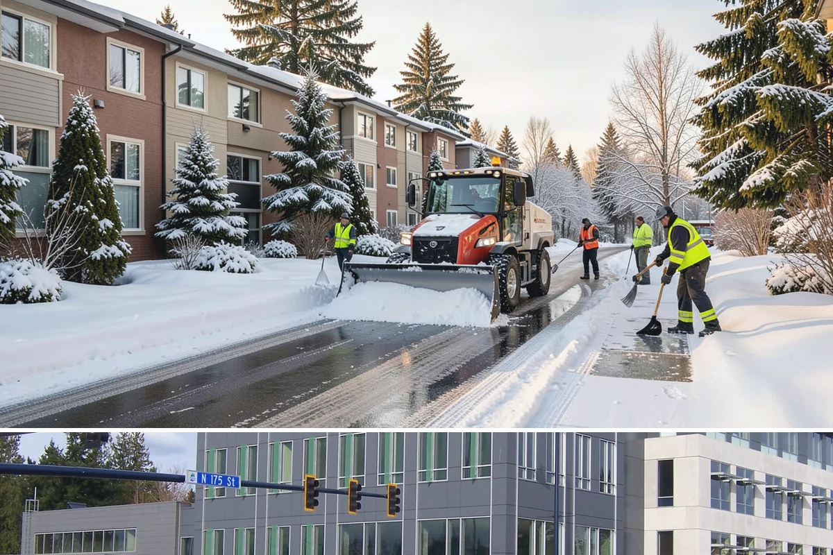 Hotel Sidewalk Clearing in Shoreline, King County, WA - Hotel demand is steady from December through February, with overnight freezing drizzle posing the greatest risk to late-arriving...