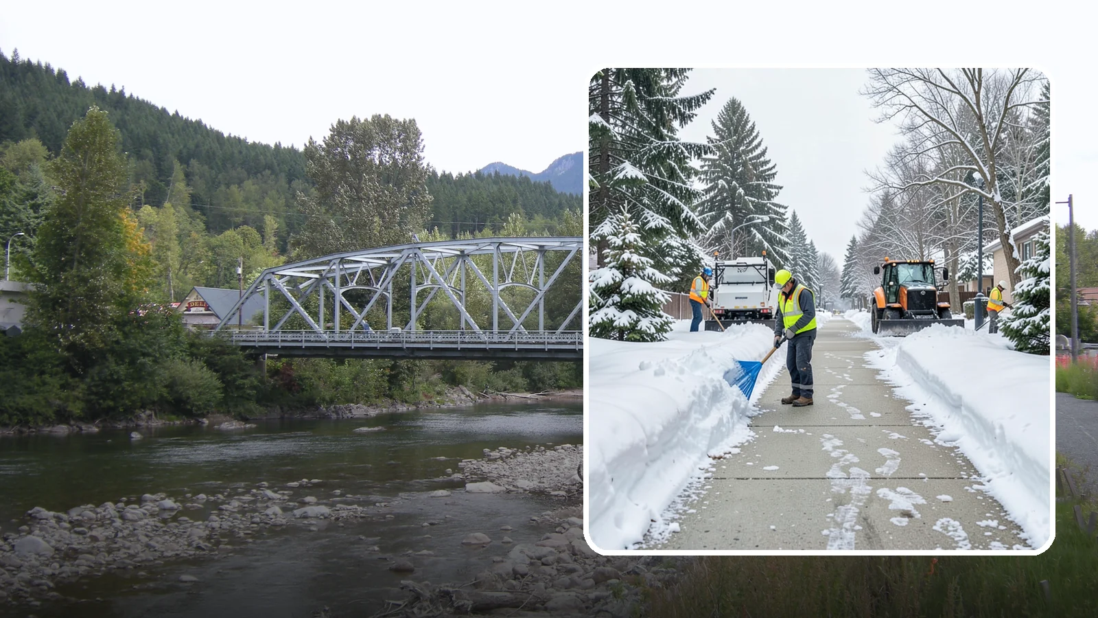 Hotel Sidewalk Clearing in Skykomish, King County, WA - Guest-entrance sidewalk clearing for Western Washington hotels, keeping arrival walks, luggage paths, and side entries clear...