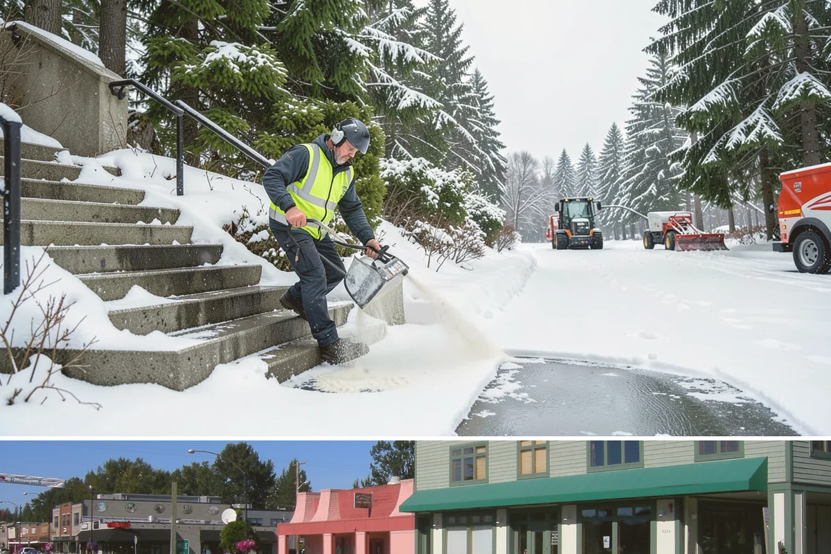 Hotel Sidewalk Clearing in Snoqualmie, King County, WA - Hotel demand is steady from December through February, with overnight freezing drizzle posing the greatest risk to late-arriving...