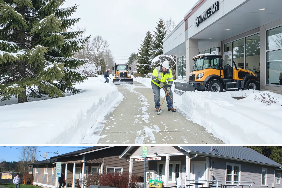 Hotel Sidewalk Clearing in South Prairie, Pierce County, WA - Hotel demand is steady from December through February, with overnight freezing drizzle posing the greatest risk to late-arriving...