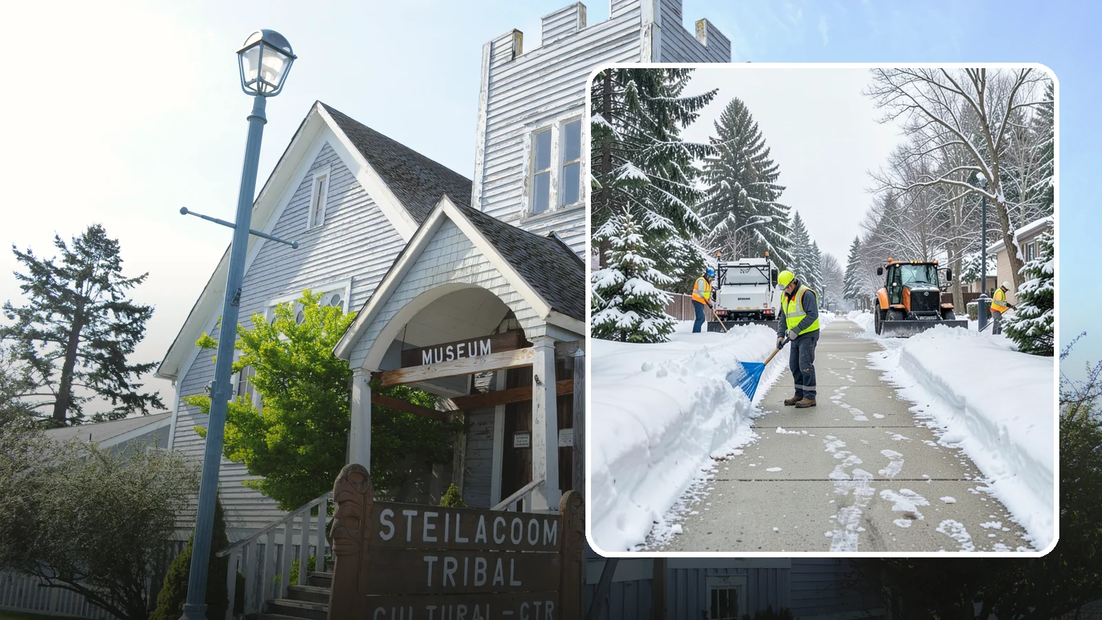 Hotel Sidewalk Clearing in Steilacoom, Pierce County, WA - Guest-entrance sidewalk clearing for Western Washington hotels, keeping arrival walks, luggage paths, and side entries clear...