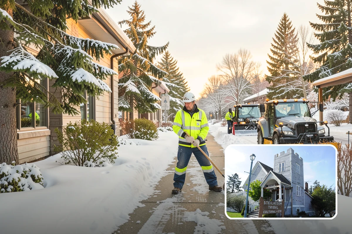 Hotel Sidewalk Clearing in Steilacoom, Pierce County, WA - Around-the-clock coverage matches 24-hour guest arrivals