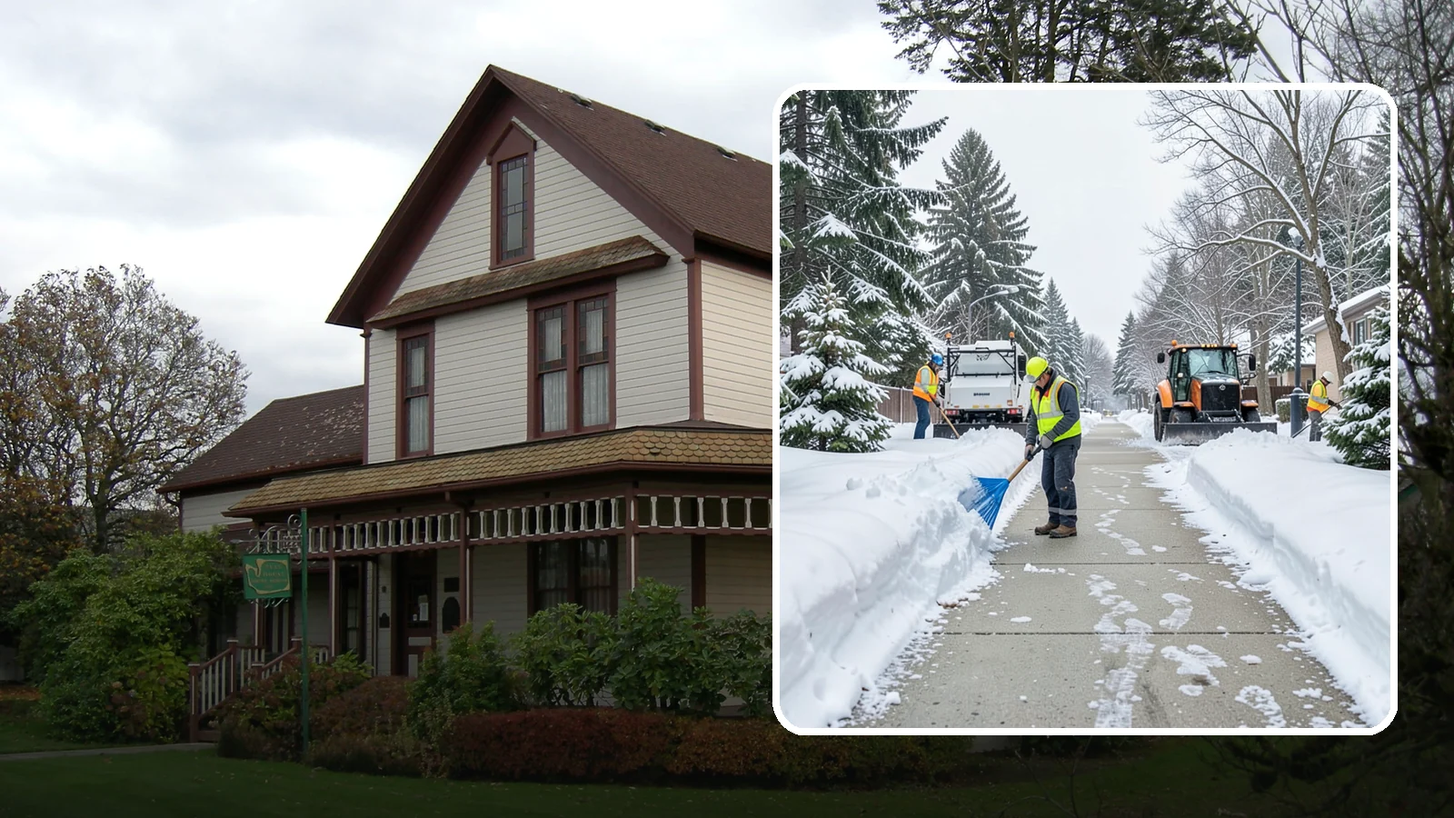 Hotel Sidewalk Clearing in Sumner, Pierce County, WA - Guest-entrance sidewalk clearing for Western Washington hotels, keeping arrival walks, luggage paths, and side entries clear...