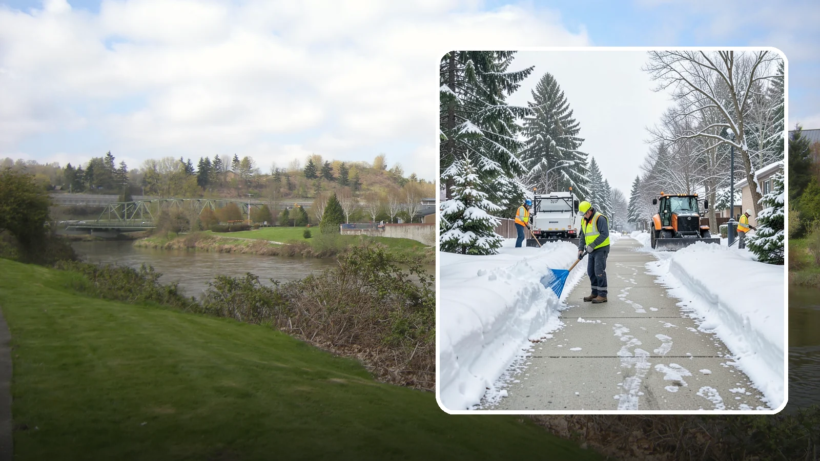 Hotel Sidewalk Clearing in Tukwila, King County, WA - Guest-entrance sidewalk clearing for Western Washington hotels, keeping arrival walks, luggage paths, and side entries clear...