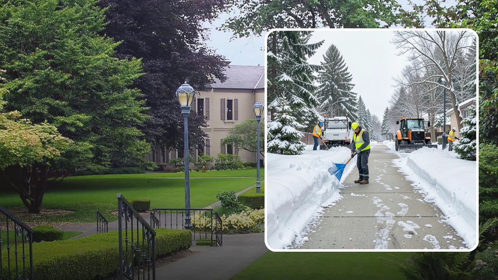 Hotel Sidewalk Clearing in Woodinville, King County, WA - Guest-entrance sidewalk clearing for Western Washington hotels, keeping arrival walks, luggage paths, and side entries clear...