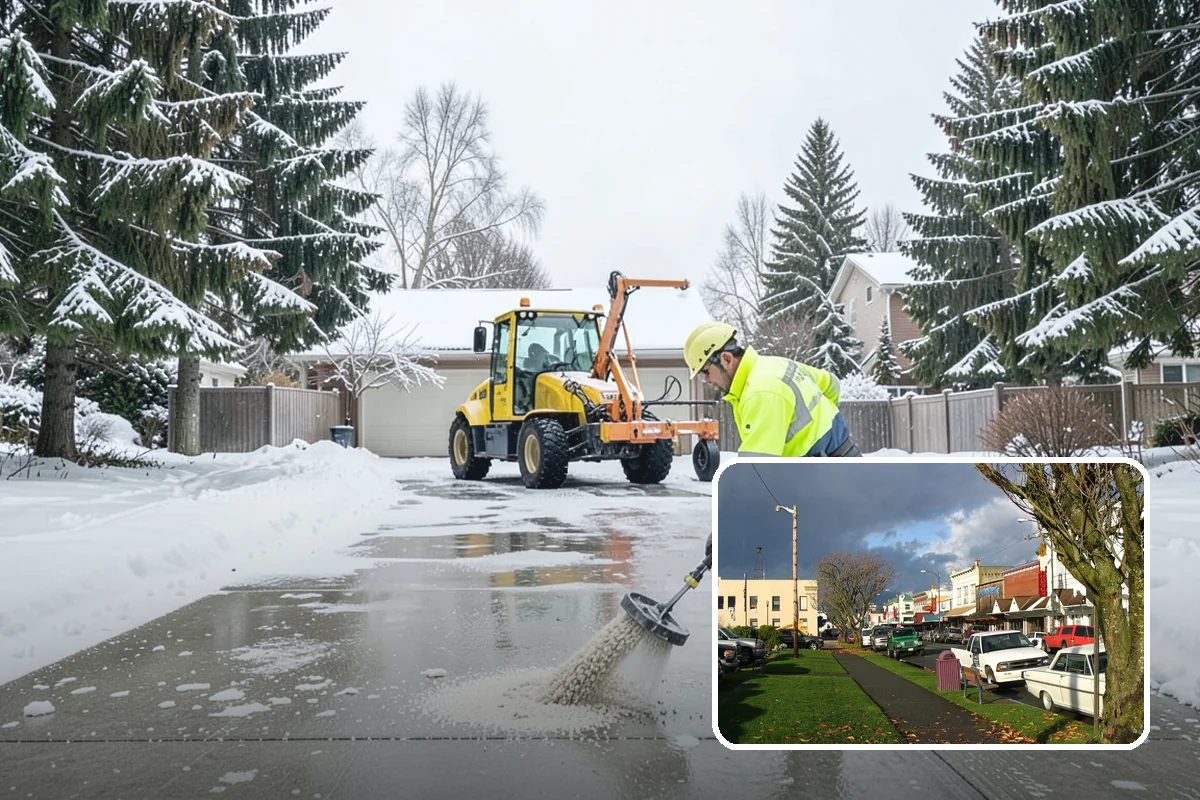 Hotel Snow Plowing in Arlington, Snohomish County, WA - Porte-cochere and guest lot cleared on a 24-hour basis