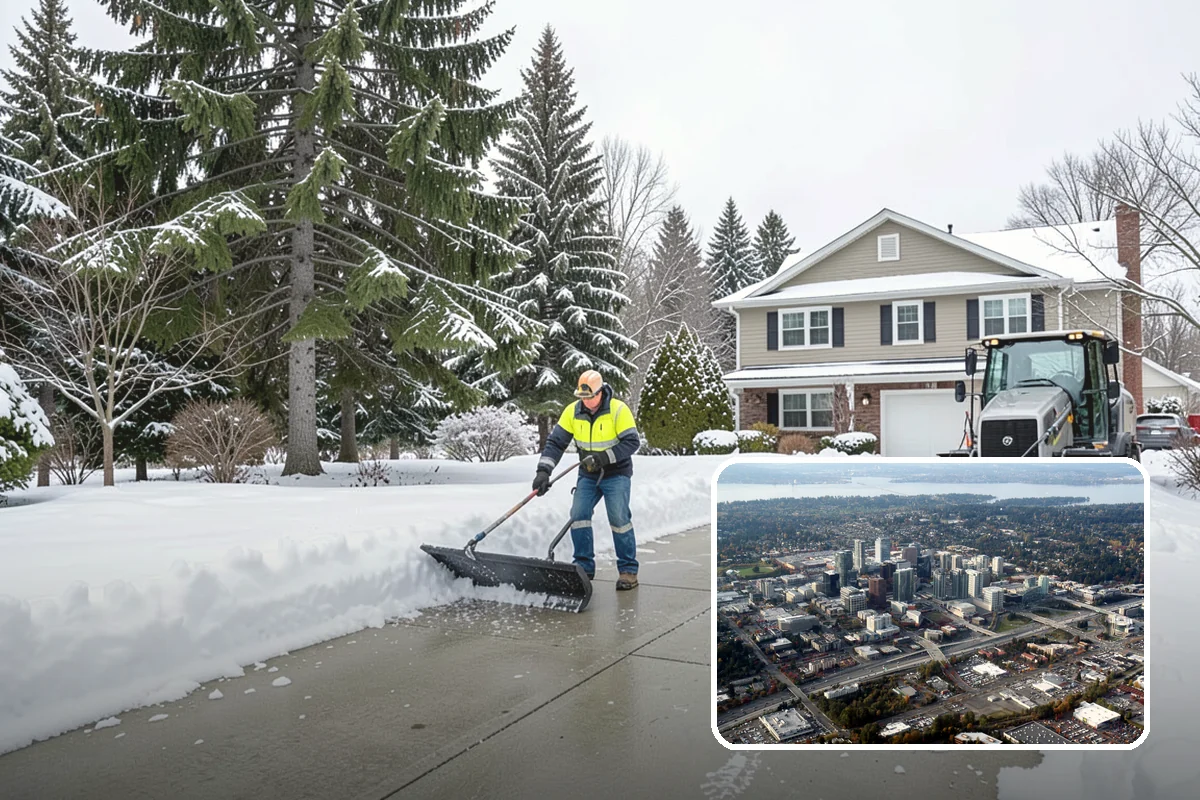 Hotel Snow Plowing in Bellevue, King County, WA - Porte-cochere and guest lot cleared on a 24-hour basis