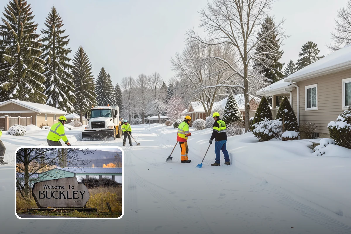 Hotel Snow Plowing in Buckley, Pierce County, WA - Porte-cochere and guest lot cleared on a 24-hour basis
