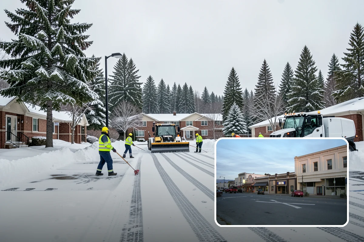 Hotel Snow Plowing in Burlington, Skagit County, WA - Porte-cochere and guest lot cleared on a 24-hour basis