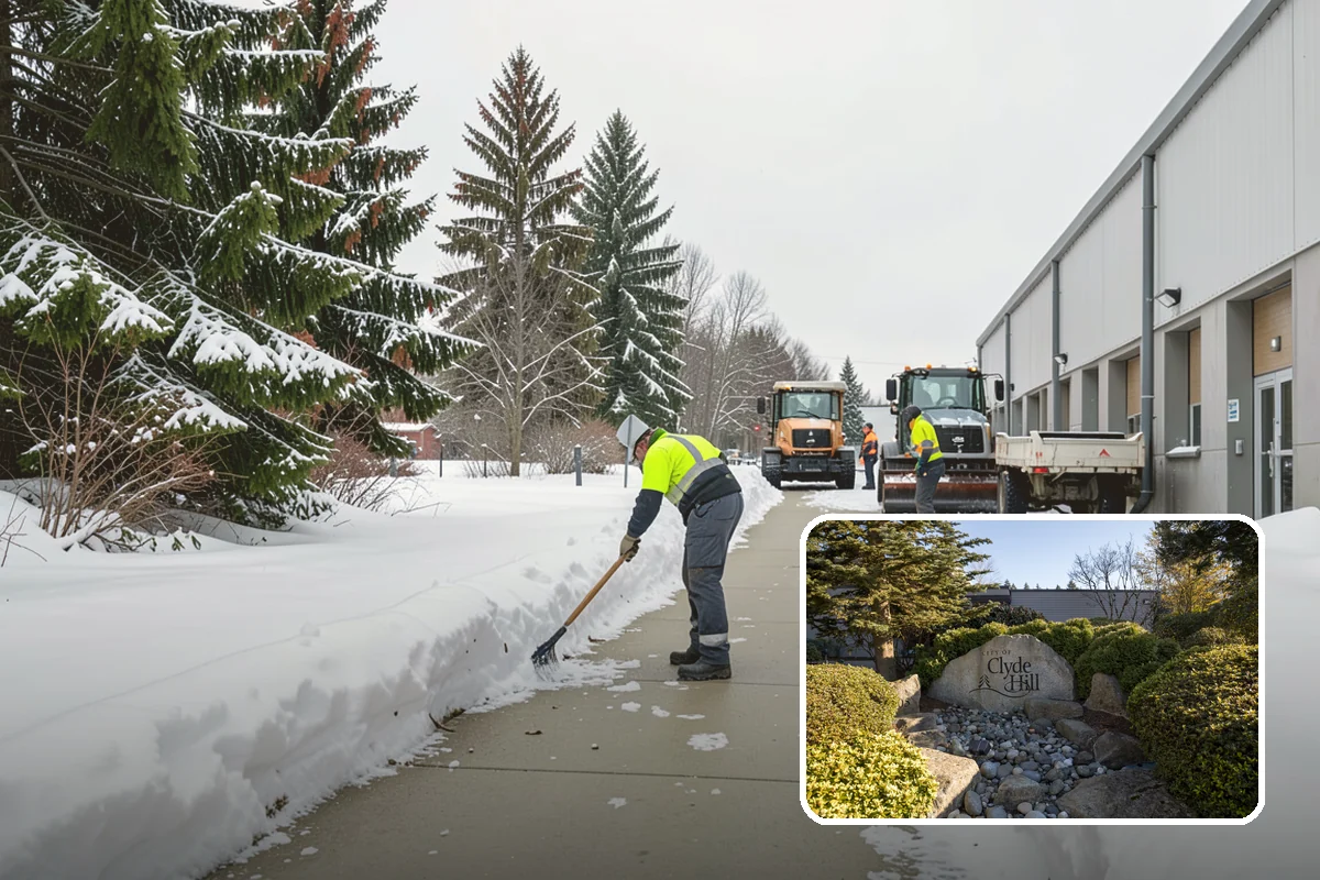 Hotel Snow Plowing in Clyde Hill, King County, WA - Porte-cochere and guest lot cleared on a 24-hour basis