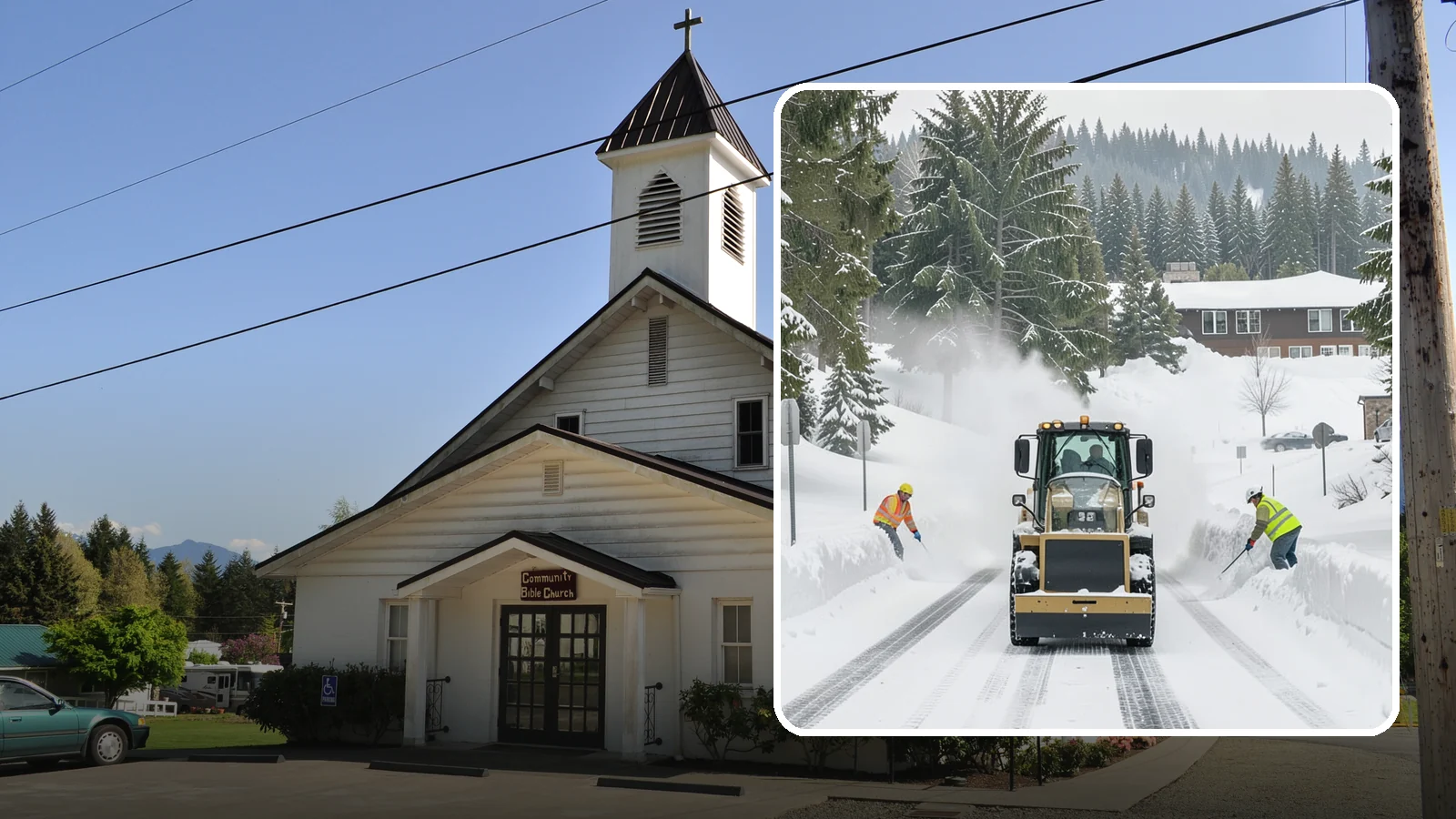 Hotel Snow Plowing in Concrete, Skagit County, WA - We plow hotel lots, the porte-cochere, and guest entrances around the clock so arriving travelers always find safe access.