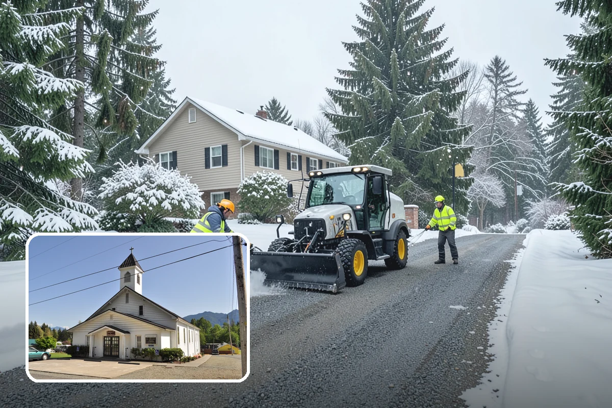 Hotel Snow Plowing in Concrete, Skagit County, WA - Porte-cochere and guest lot cleared on a 24-hour basis