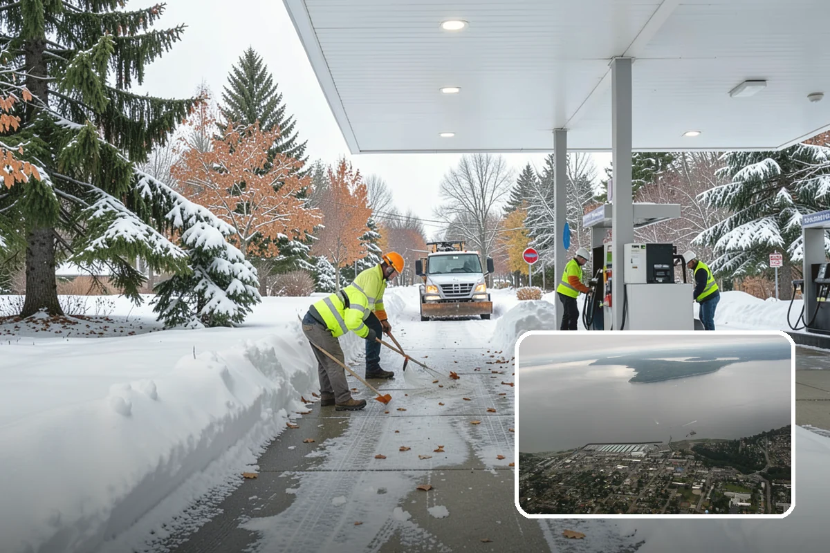 Hotel Snow Plowing in Des Moines, King County, WA - Porte-cochere and guest lot cleared on a 24-hour basis