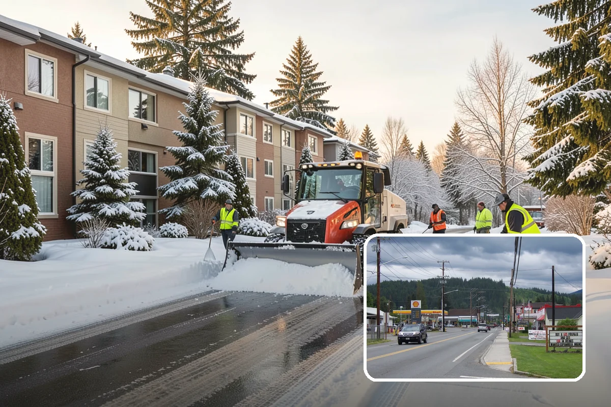 Hotel Snow Plowing in Granite Falls, Snohomish County, WA - Porte-cochere and guest lot cleared on a 24-hour basis