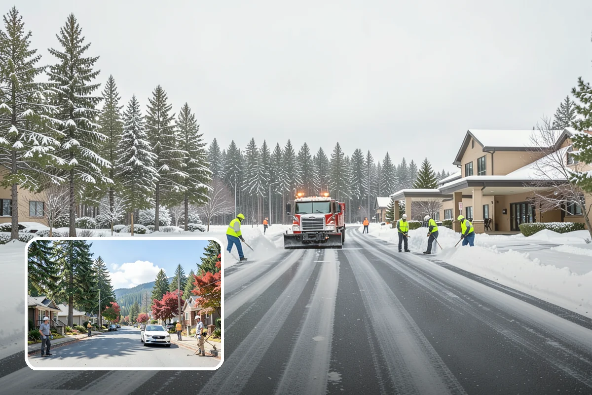 Hotel Snow Plowing in Hunts Point, King County, WA - Porte-cochere and guest lot cleared on a 24-hour basis