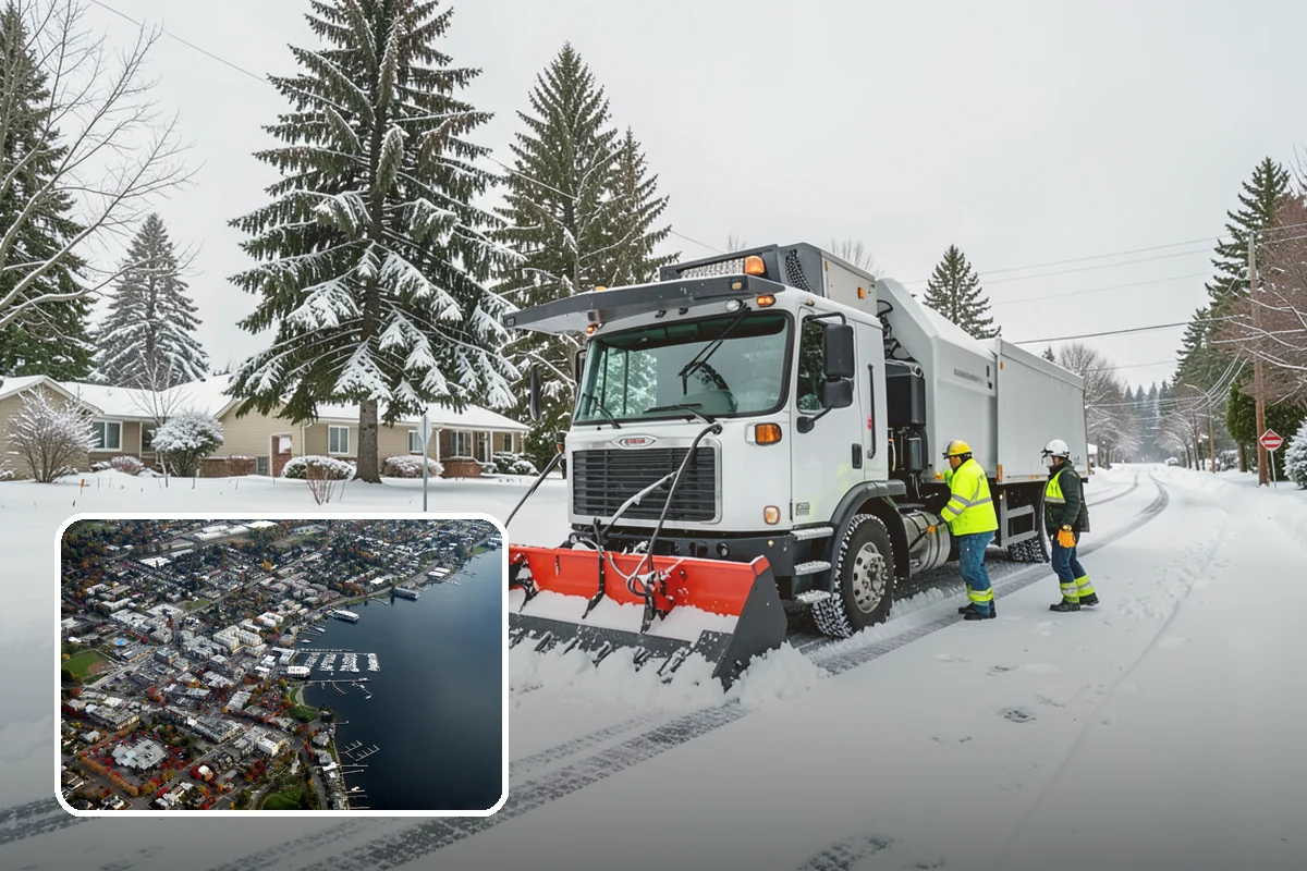 Hotel Snow Plowing in Kirkland, King County, WA - Porte-cochere and guest lot cleared on a 24-hour basis