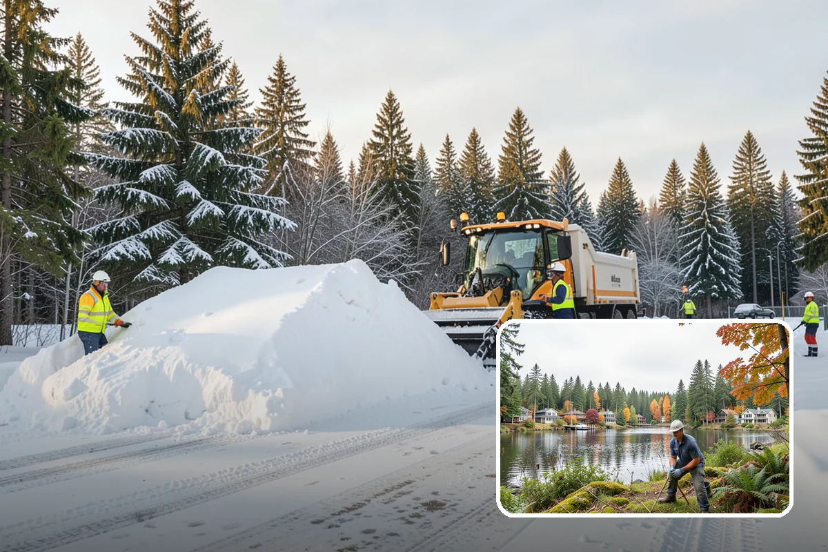 Hotel Snow Plowing in La Conner, Skagit County, WA - Porte-cochere and guest lot cleared on a 24-hour basis