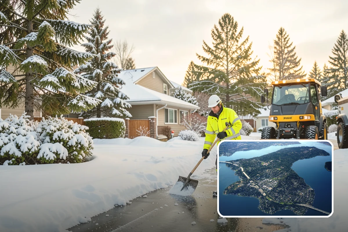 Hotel Snow Plowing in Mercer Island, King County, WA - Porte-cochere and guest lot cleared on a 24-hour basis