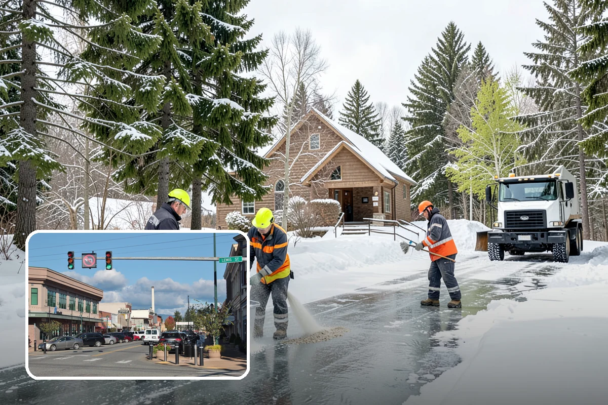 Hotel Snow Plowing in Monroe, Snohomish County, WA - Porte-cochere and guest lot cleared on a 24-hour basis